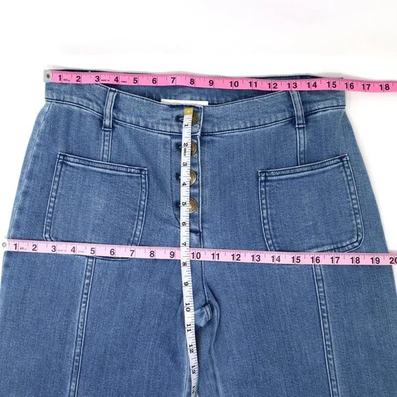 Chloe 6 / F 38 Denim Wide Flare Jeans Bell Bottom Button Fly Patch Pocket - Picture 14 of 15